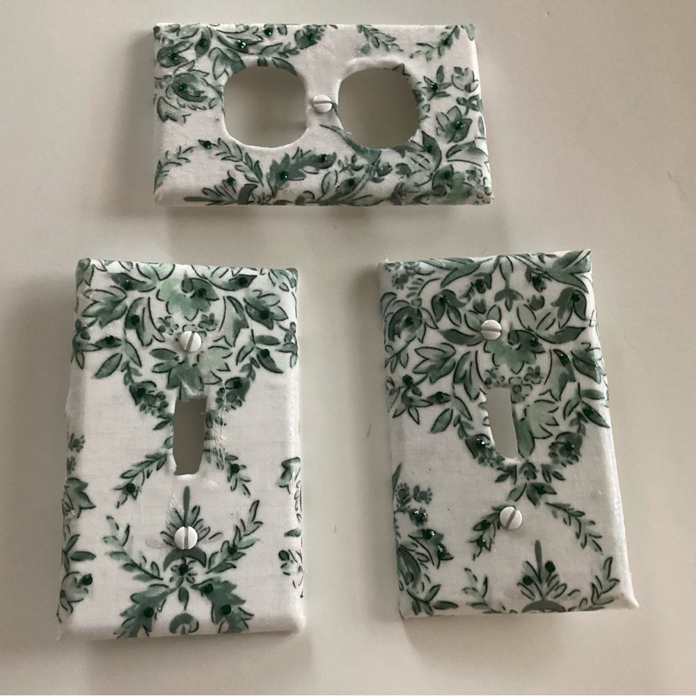 Floral Handcrafted Switch Plate Covers - Green and White